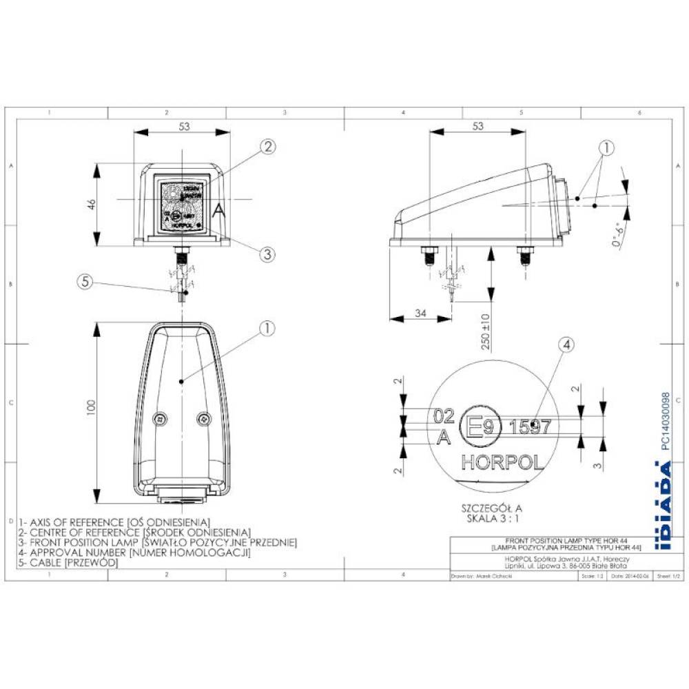 Lampa gabarit cabina 52x46, LED, galbena, LD222 Horpol