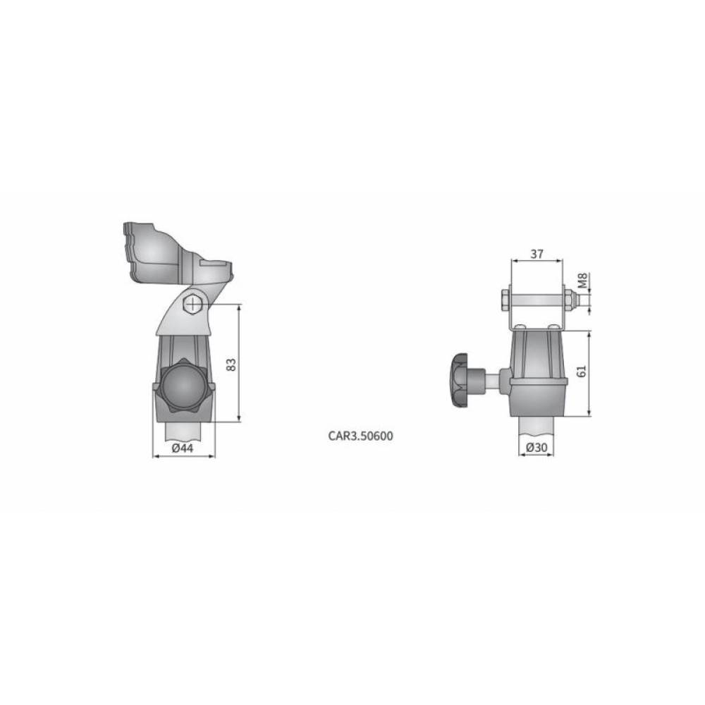 Suport universal metalic, prindere pe tija DIN14640 cu mufa Omega CAR2.50600 Wesem