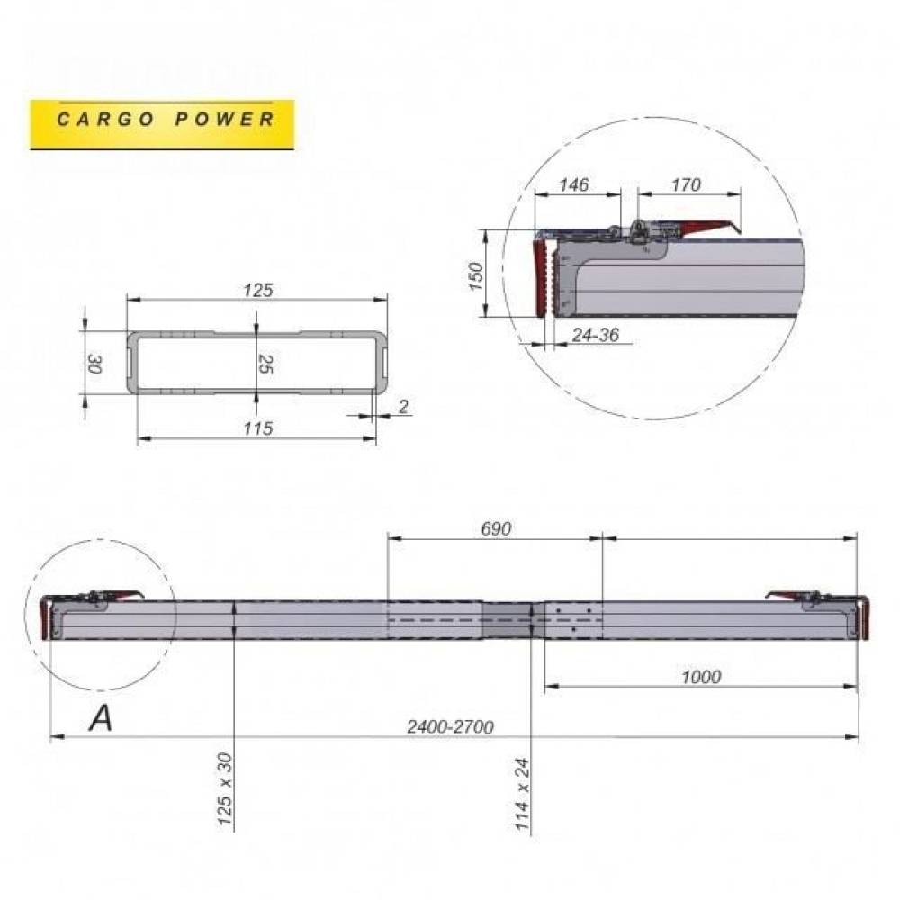 Bara orizontala fixare marfa aluminiu 2.4-2.7m Ba-1