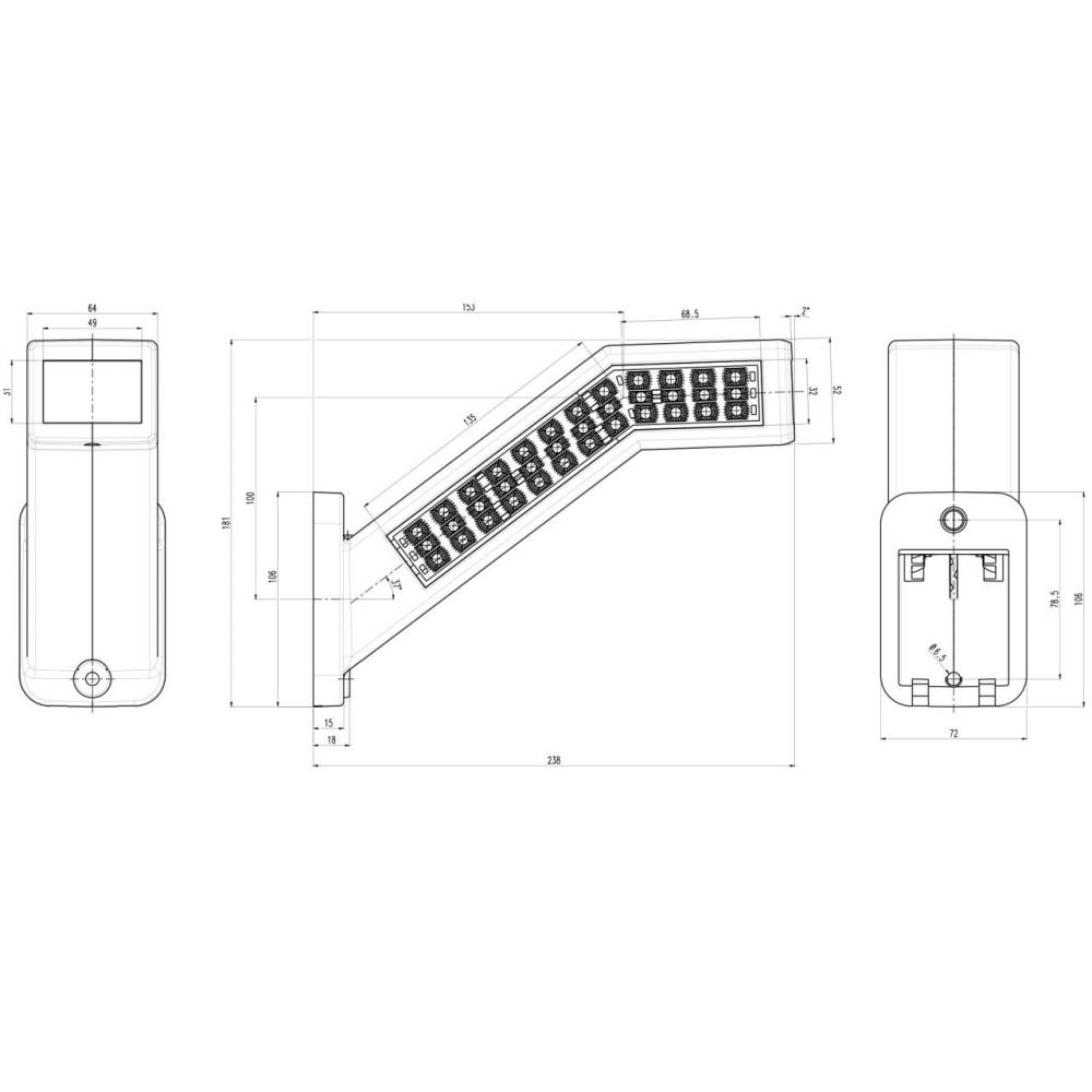 Lampa gabarit cu brat 185mm, multifunctionala, dreapta,  W168.9 1440P Was