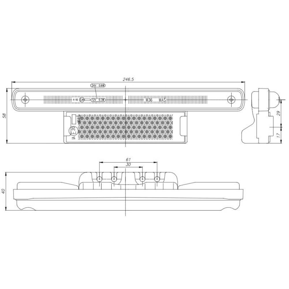 Lampa gabarit 246x58, LED, galbena, W37 182ZO Was