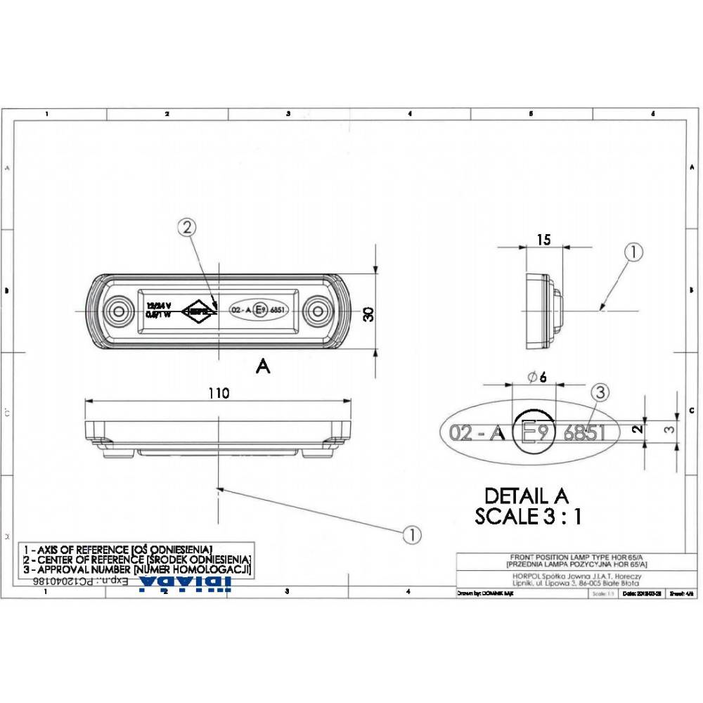 Lampa gabarit 110x31, LED, rosie, LD 677 Horpol