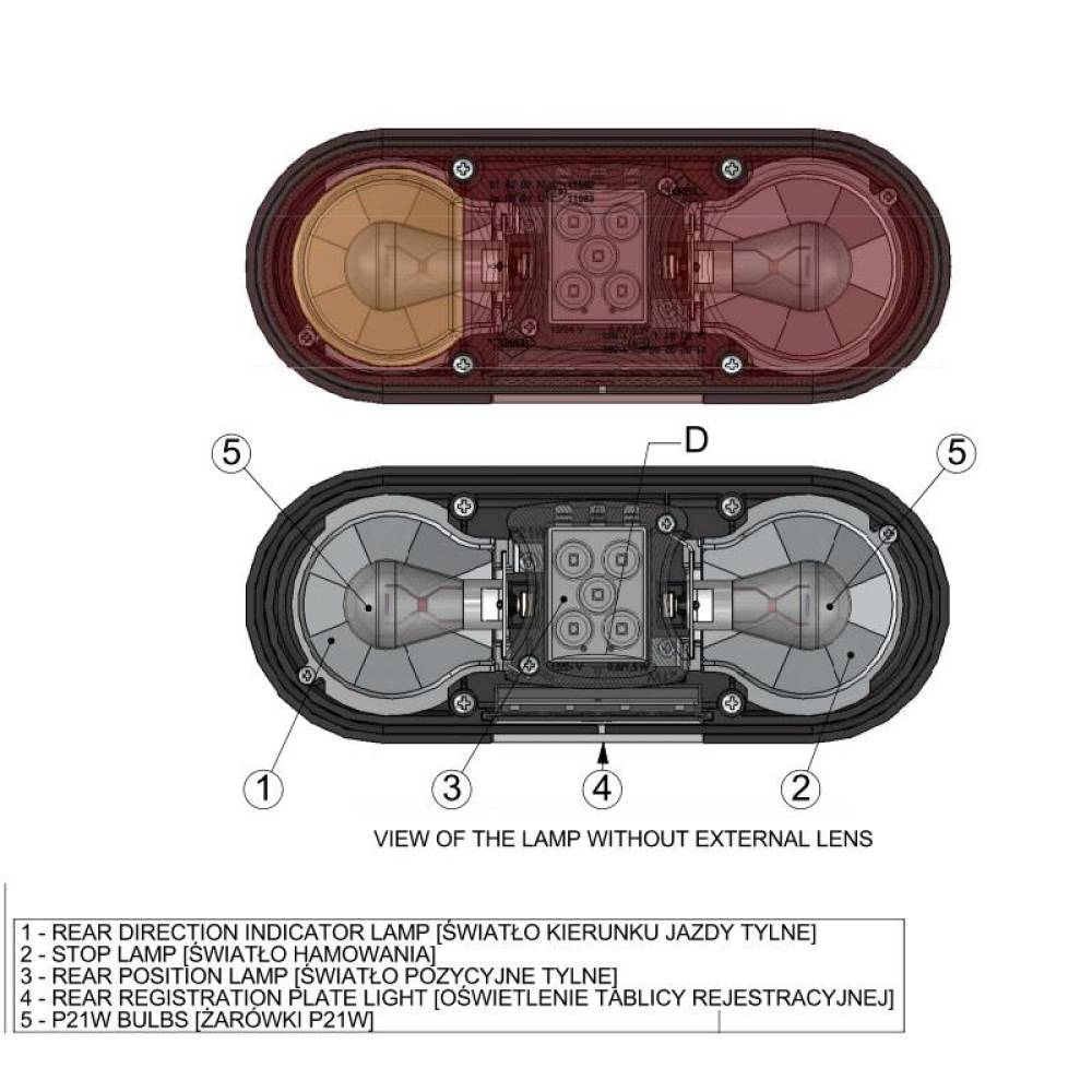 Lampa stop 205x80, 3 functii LED hibrid, JCB, dreapta, LZD 2011 Horpol