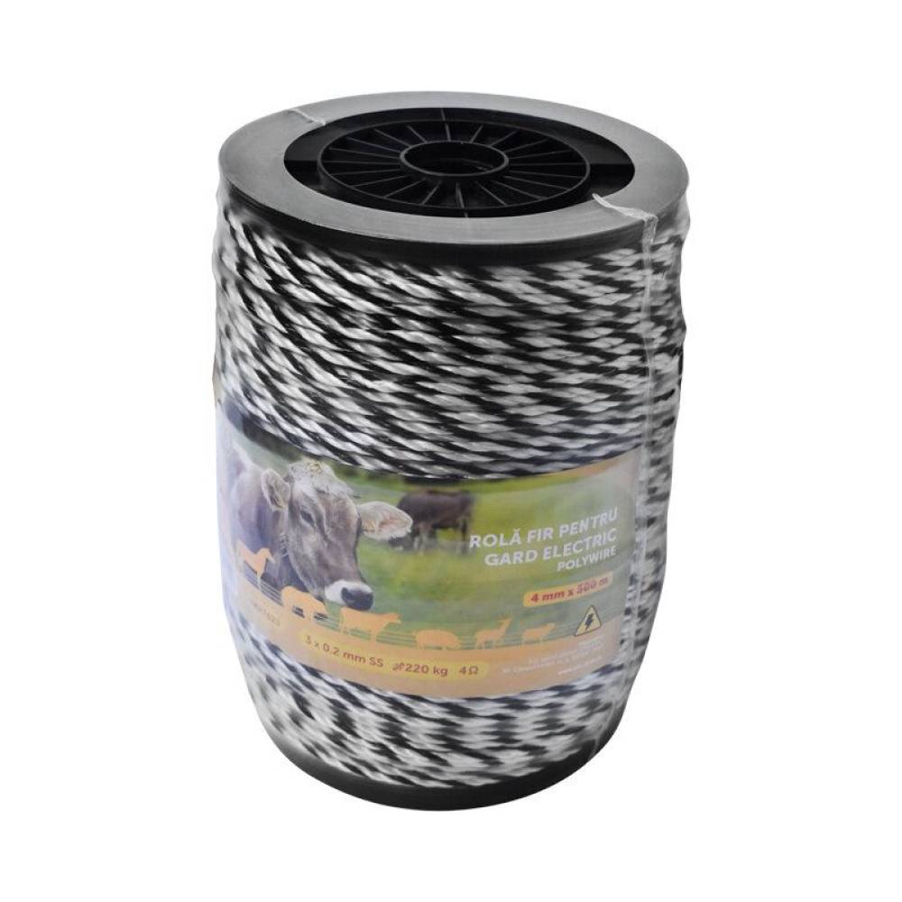 Rola fir alb cu negru, fi4, 3x0.2mm, gard electric BK87623