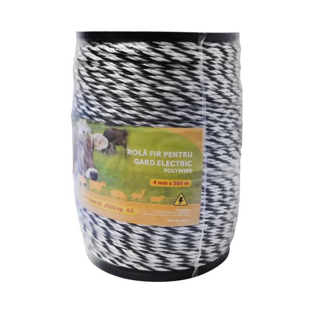 Rola fir alb cu negru, fi4, 3x0.2mm, gard electric BK87623