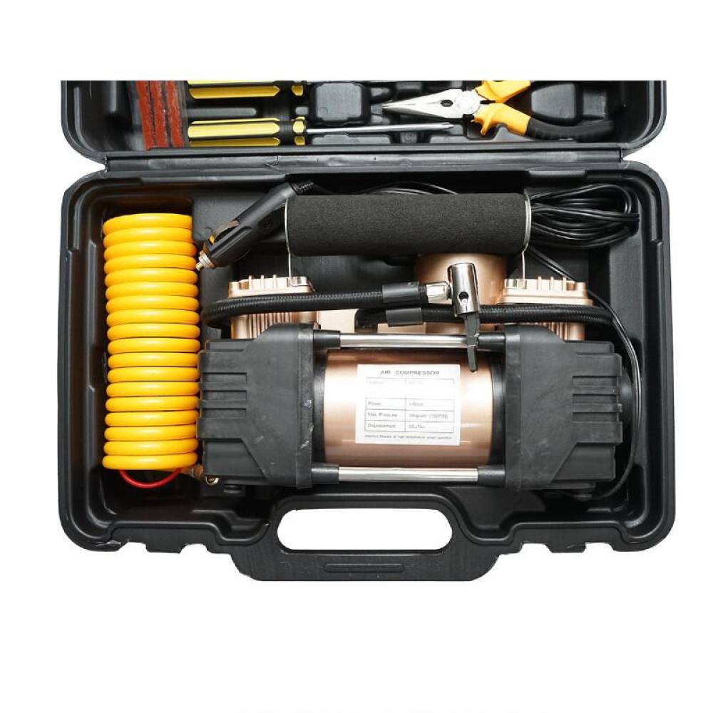 Trusa compresor auto, 2 cilindrii, cu 7 accesorii, 12V, 10bar, 45l/min, cu lanterna, BK79239 Trusa compresor auto, 2 cilindrii, cu 7 accesorii, 12V, 10bar, 45l/min, cu lanterna, BK79239