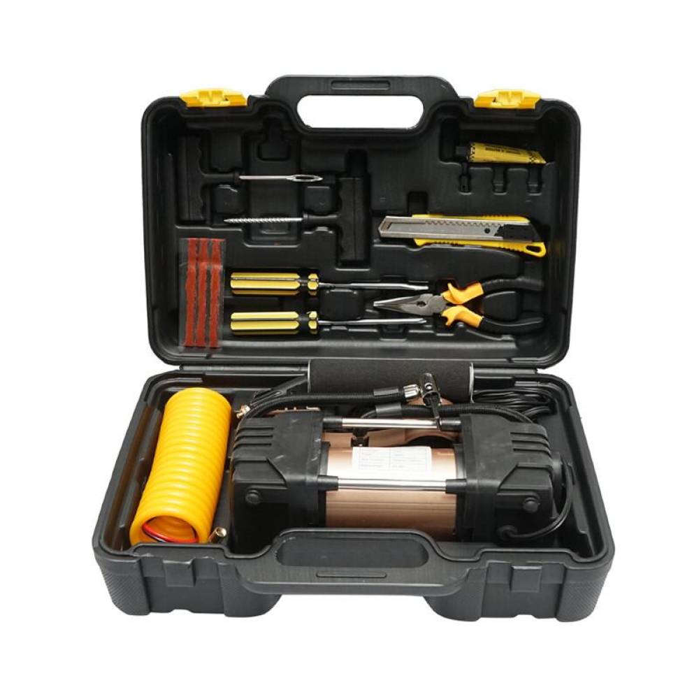 Trusa compresor auto, 2 cilindrii, cu 7 accesorii, 12V, 10bar, 45l/min, cu lanterna, BK79239 Trusa compresor auto, 2 cilindrii, cu 7 accesorii, 12V, 10bar, 45l/min, cu lanterna, BK79239