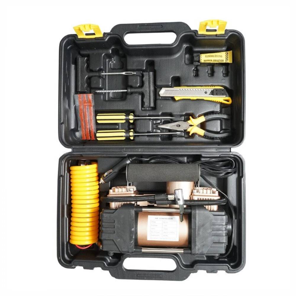 Trusa compresor auto, 2 cilindrii, cu 7 accesorii, 12V, 10bar, 45l/min, cu lanterna, BK79239 Trusa compresor auto, 2 cilindrii, cu 7 accesorii, 12V, 10bar, 45l/min, cu lanterna, BK79239