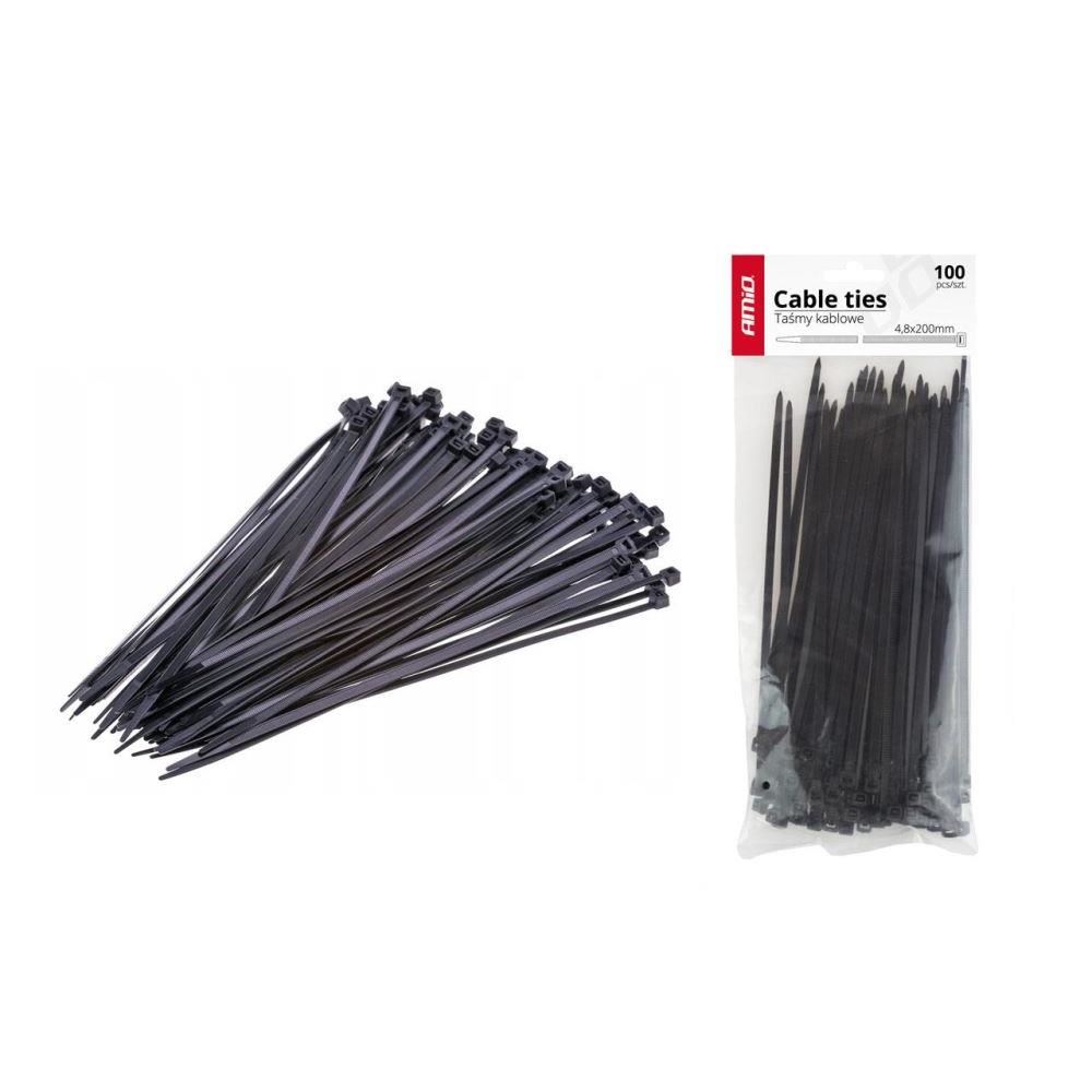 Coliere plastic 350x4.8mm, negre late, punga 100 bucati, 02157 Amio