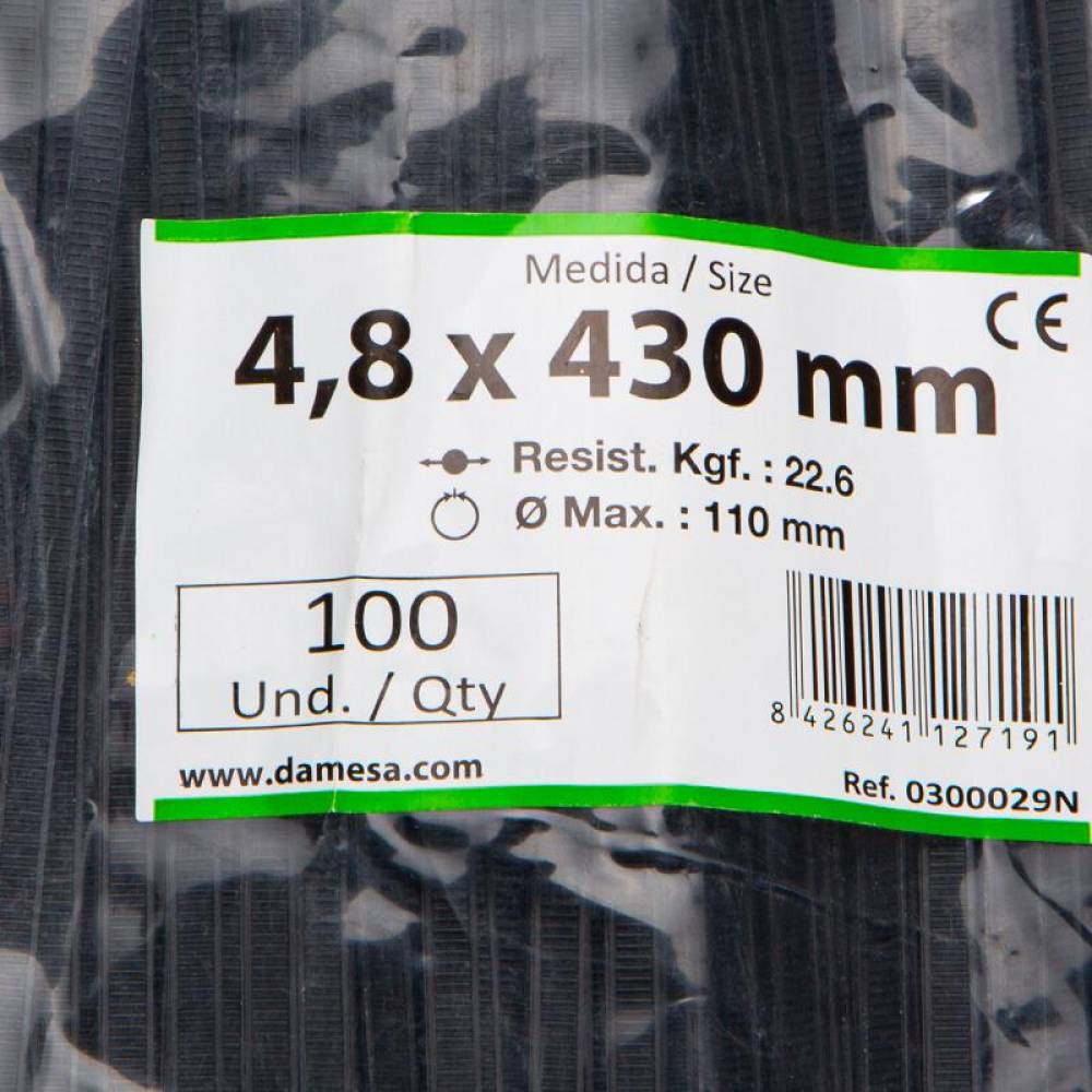 Set 100 coliere plastic 430x4.8mm, negre, 300029N Damesa