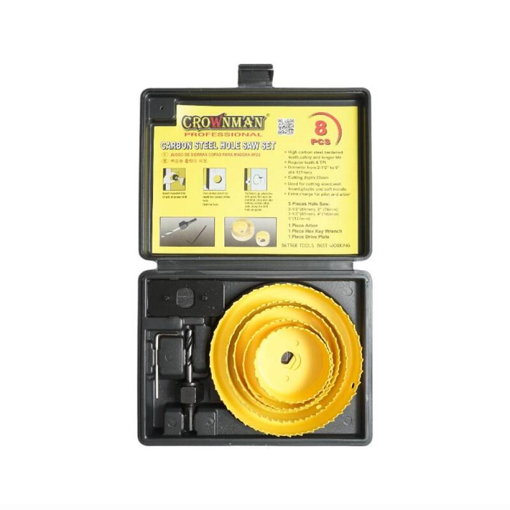 Set 5 carote circulare, 64-127mm, pentru rigips, lemn, PVC, PN31 Crownman Set 5 carote circulare, 64-127mm, pentru rigips, lemn, PVC, PN31 Crownman