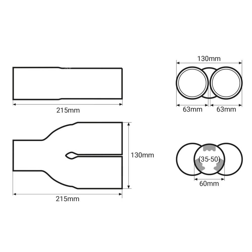 Ornament toba interior 38(57), exterior 133x63, L225  2 tevi rotunde, negru 02194 Amio