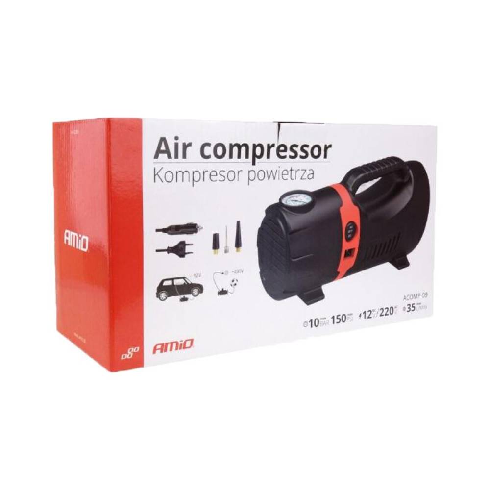 Compresor aer 12V/220V, 10bar, cu 3 adaptori, compartiment cabluri 02383 Amio