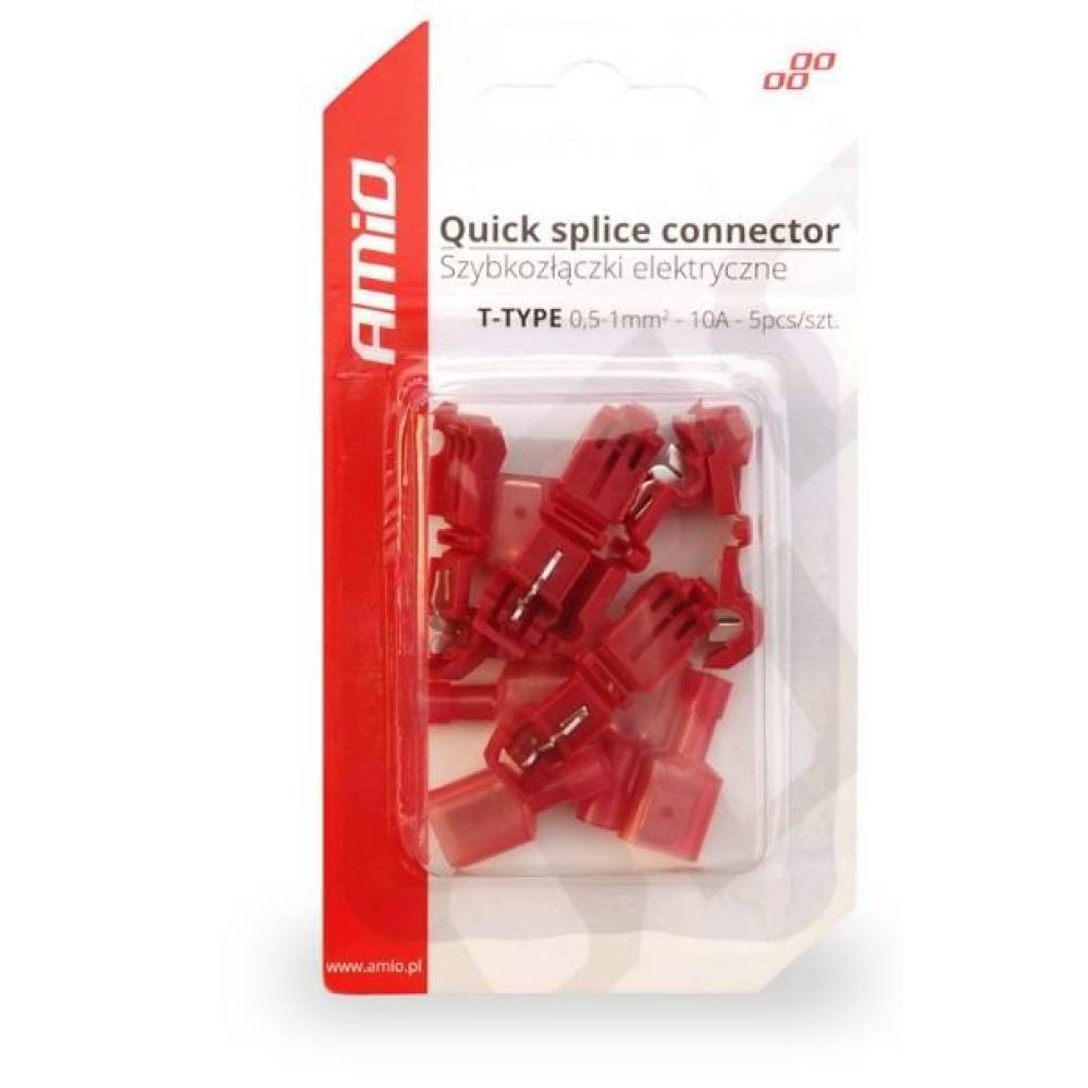 Mufa, conector rapid tip T, 0,5-1mm2, 10A, rosii, 5 bucati, 02343 Amio
