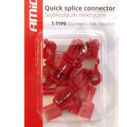 Mufa, conector rapid tip T, 0,5-1mm2, 10A, rosii, 5 bucati, 02343 Amio