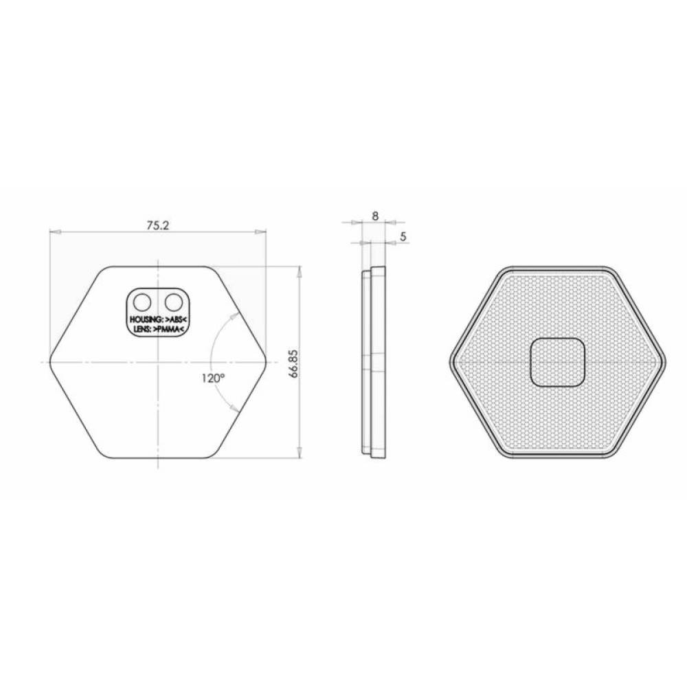Catadioptru hexagonal cu adeziv, galben, 75mm, UO6 1204 Was