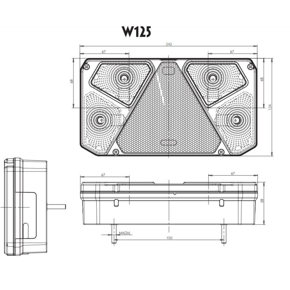 Lampa stop 242x134, LED, 6 functii, ceata si mers inapoi, stanga, W125 915 Was