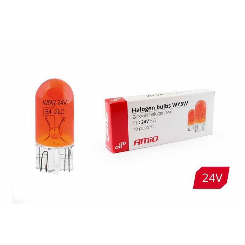 Bec soclu sticla 24V/5W, W5W -T10, galben,  01001 Amio