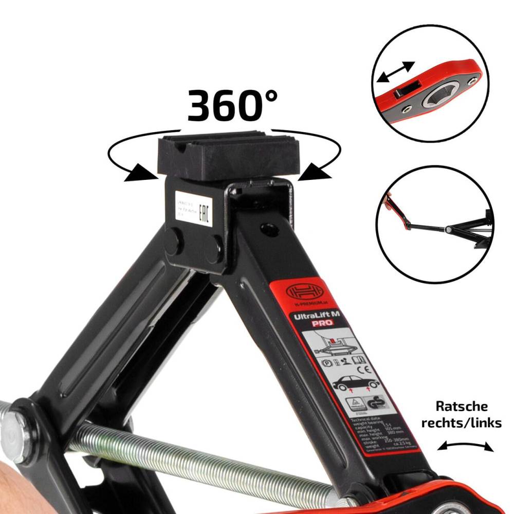 Cric foarfeca, 1.5T, 10-38cm, cu clichet si tubulara, husa depozitare, Ultralift M Pro, 347.16 Heyner