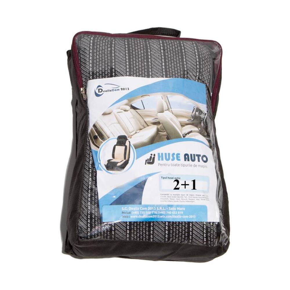 Set husa scaun microbus, autoutilitara, VAN 3 locuri (2+1) stofa, negru cu albastru si gri, DLZ30 Dealiz