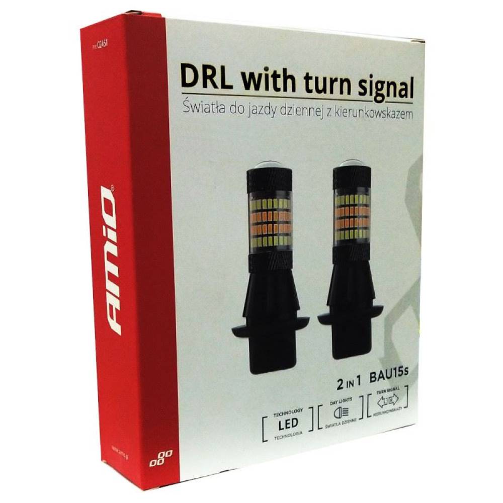 Set 2 becuri semnalizare, 2 functii semnalizare si DRL, 12V, canbus, 02451 Amio Set 2 becuri semnalizare, 2 functii semnalizare si DRL, 12V, canbus, 02451 Amio