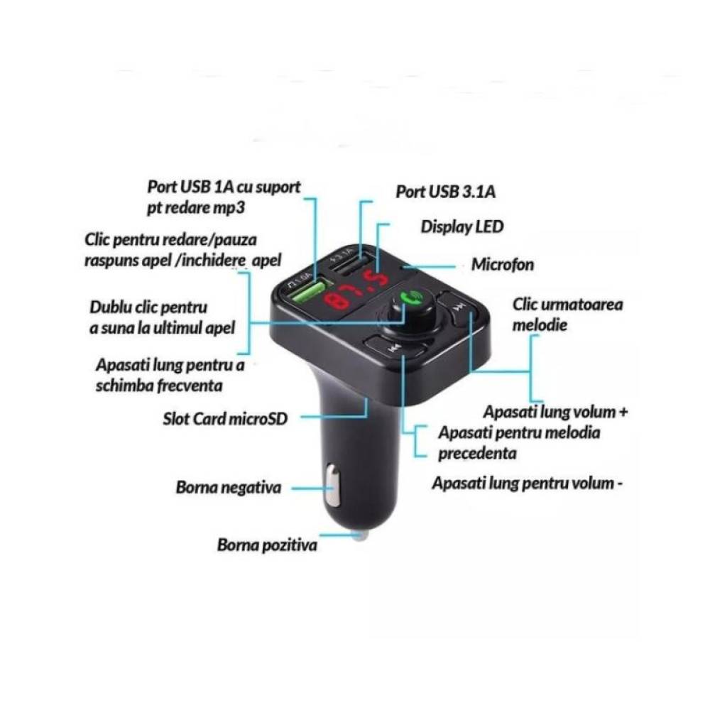 Transmitator FM, MP3, Bluetooth, handsfree, 12V \art F6 Transmitator FM, MP3, Bluetooth, handsfree, 12V \art F6
