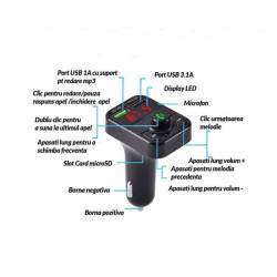 Transmitator FM, MP3, Bluetooth, handsfree, 12V \art  F6