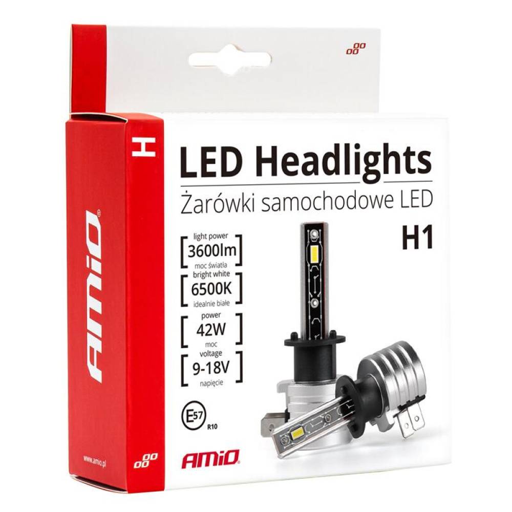 Set 2 becuri H1, cu LED, 12V, 42W, 3600lm, 6500K, 03329 Amio Set 2 becuri H1, cu LED, 12V, 42W, 3600lm, 6500K, 03329 Amio