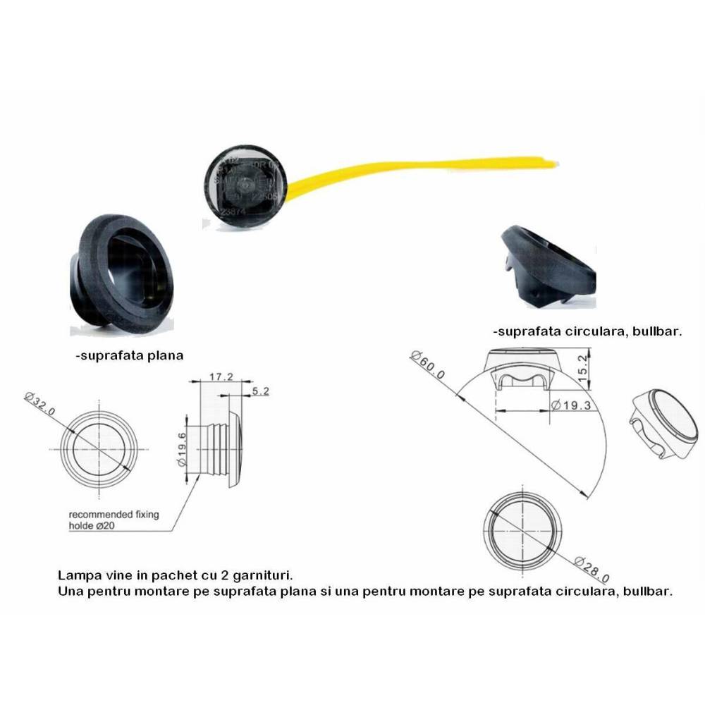 Lampa gabarit fi28, cu LED, incastrabila (fi19.6), rosie FT-074C Fristom