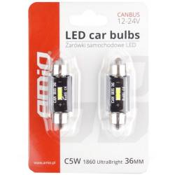 Set 2 becuri sofit 12V/24V C5W 36mm 1 LED tip SMD 1860, UltraBright, CANBUS 02442 Amio