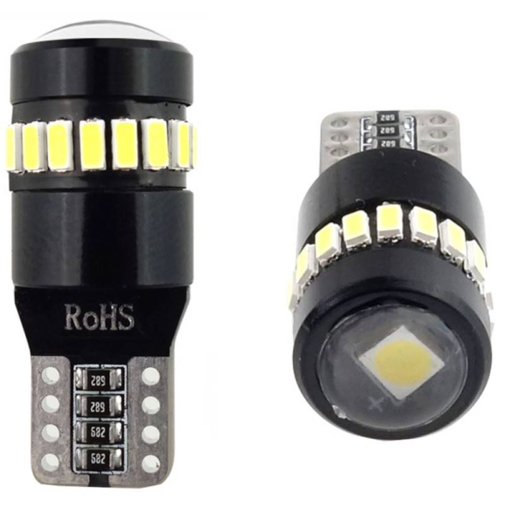 Set 2 becuri T10, 19 LED-uri tip SMD3014, 12-24V, W5W, cu LUPA CANBUS 02446 Amio