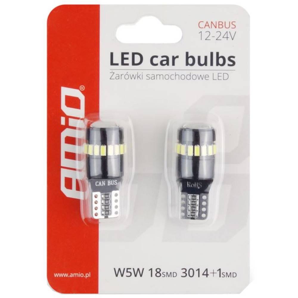 Set 2 becuri T10, 19 LED-uri tip SMD3014, 12-24V, W5W, cu LUPA CANBUS 02446 Amio