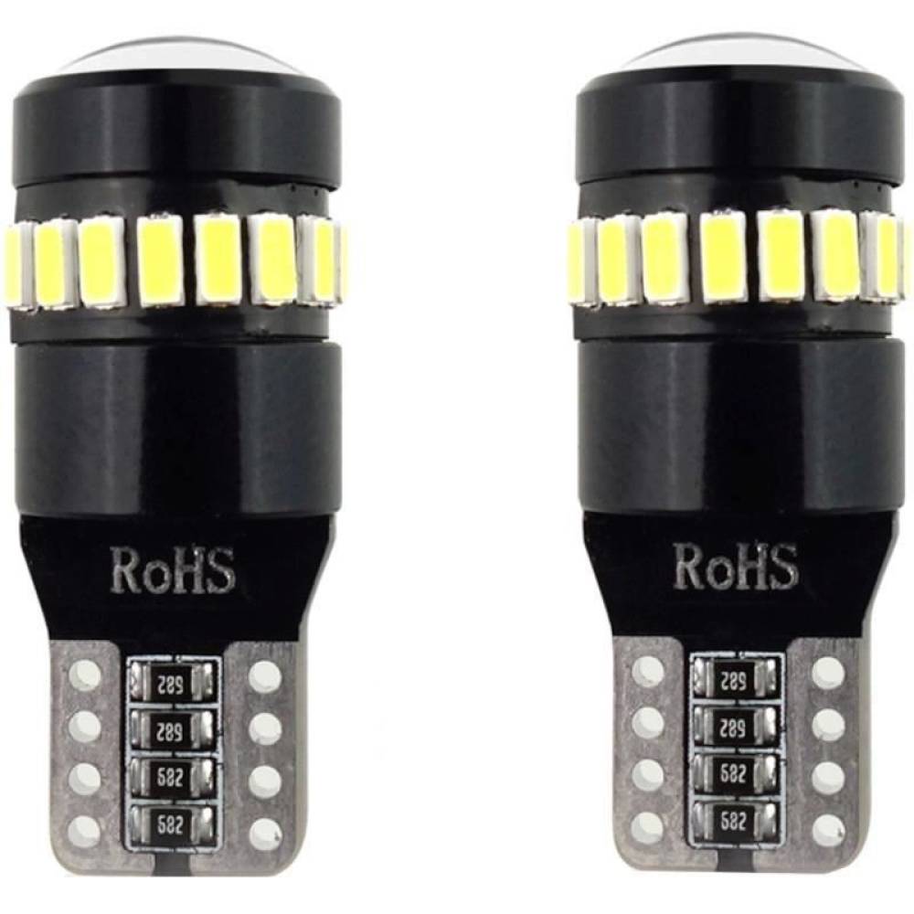 Set 2 becuri T10, 19 LED-uri tip SMD3014, 12-24V, W5W, cu LUPA CANBUS 02446 Amio