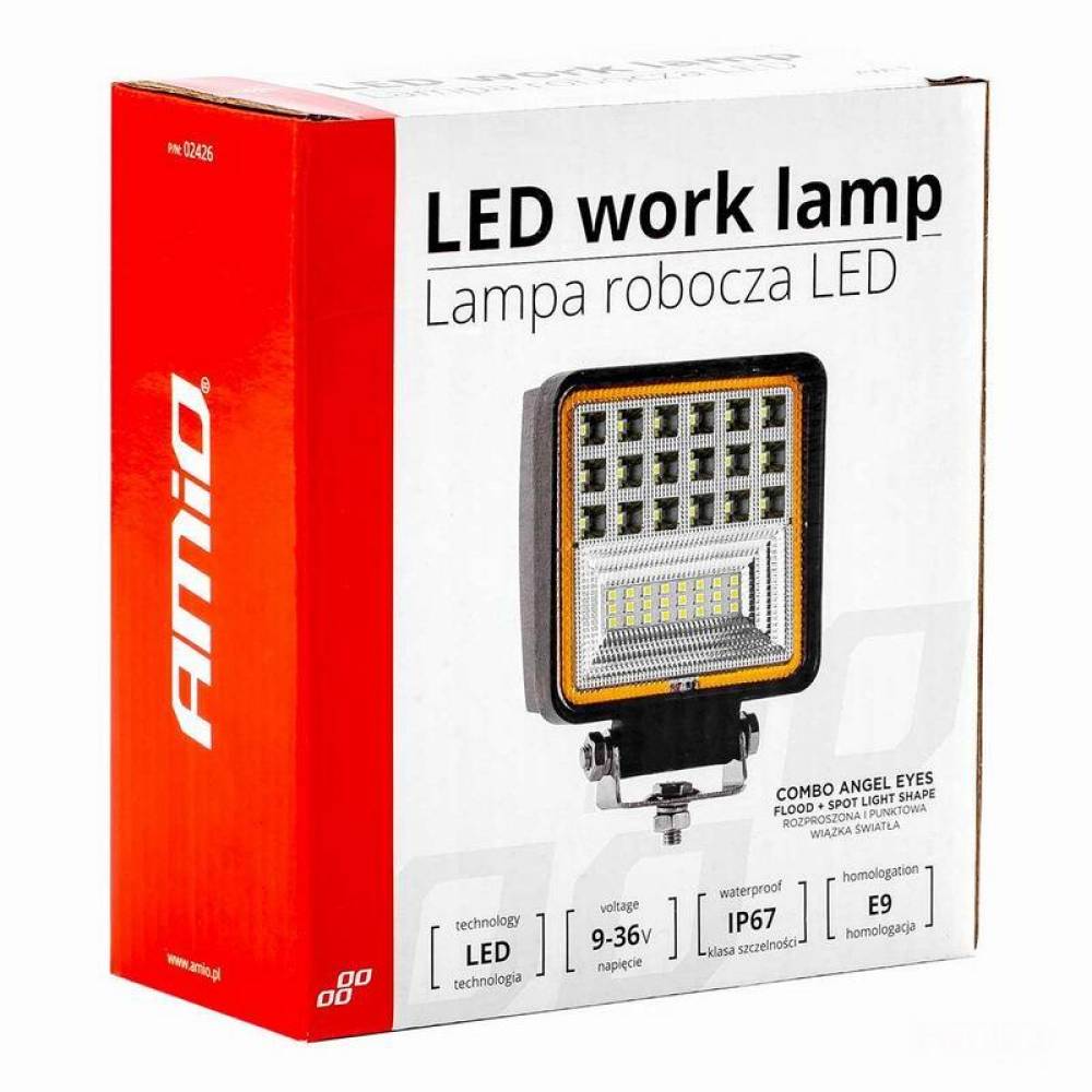 Proiector lucru 110x110, 2 functii, LED, 9-30V, 45W, 3360lm, Combo cu Angel Eyes AWL12, 02426 Amio