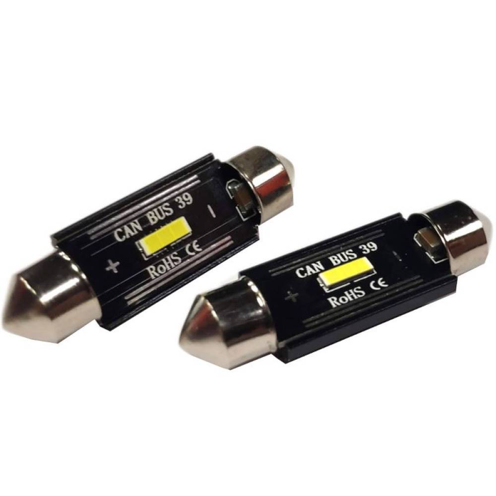 Set 2 becuri sofit 12V/24V C5W 39mm 1 LED SMD1860 UltraBright, CANBUS 02443 Amio
