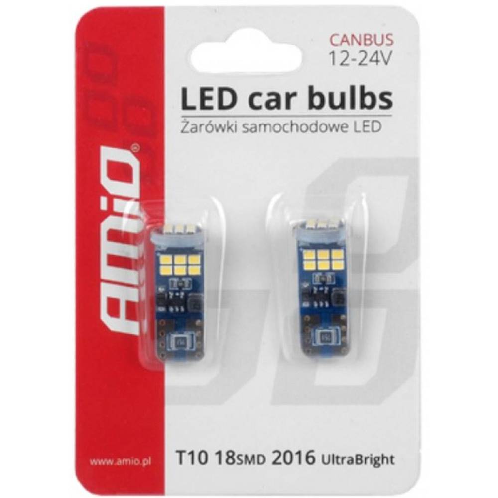 Set 2 becuri T10e, 18 LED-uri tip SMD2016, 12-24V, W5W, CANBUS 01292 Amio