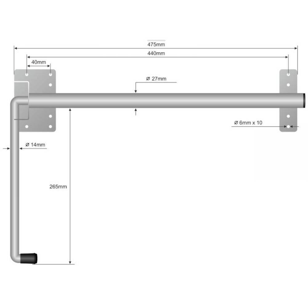 Opritor ușă galvanizat, lungime 475 mm / 265 mm, Solus TNO 490 Opritor ușă galvanizat, lungime 475 mm / 265 mm, Solus TNO 490