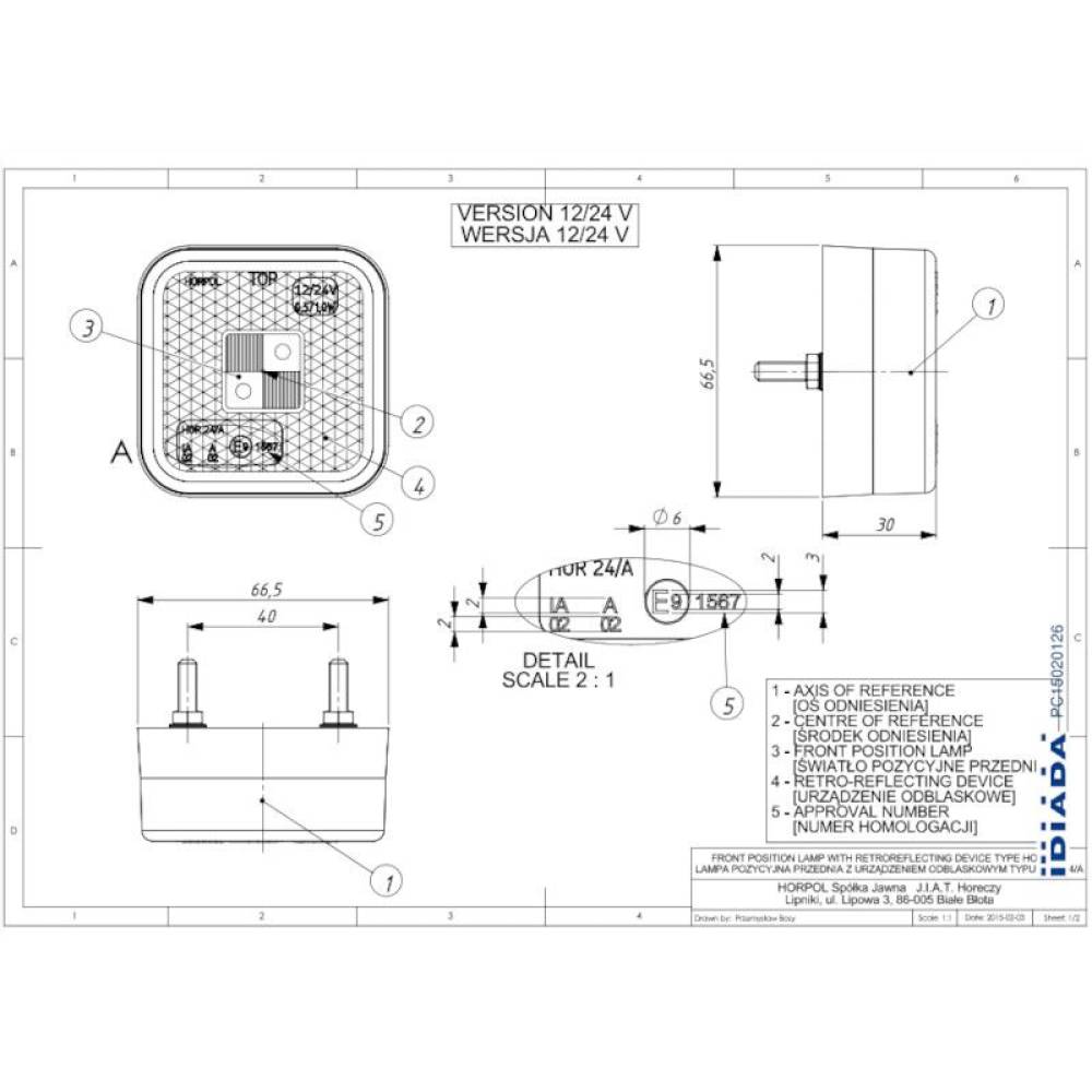 Lampa gabarit 67x67, LED, tip MAN F90/2000 LD096 Horpol