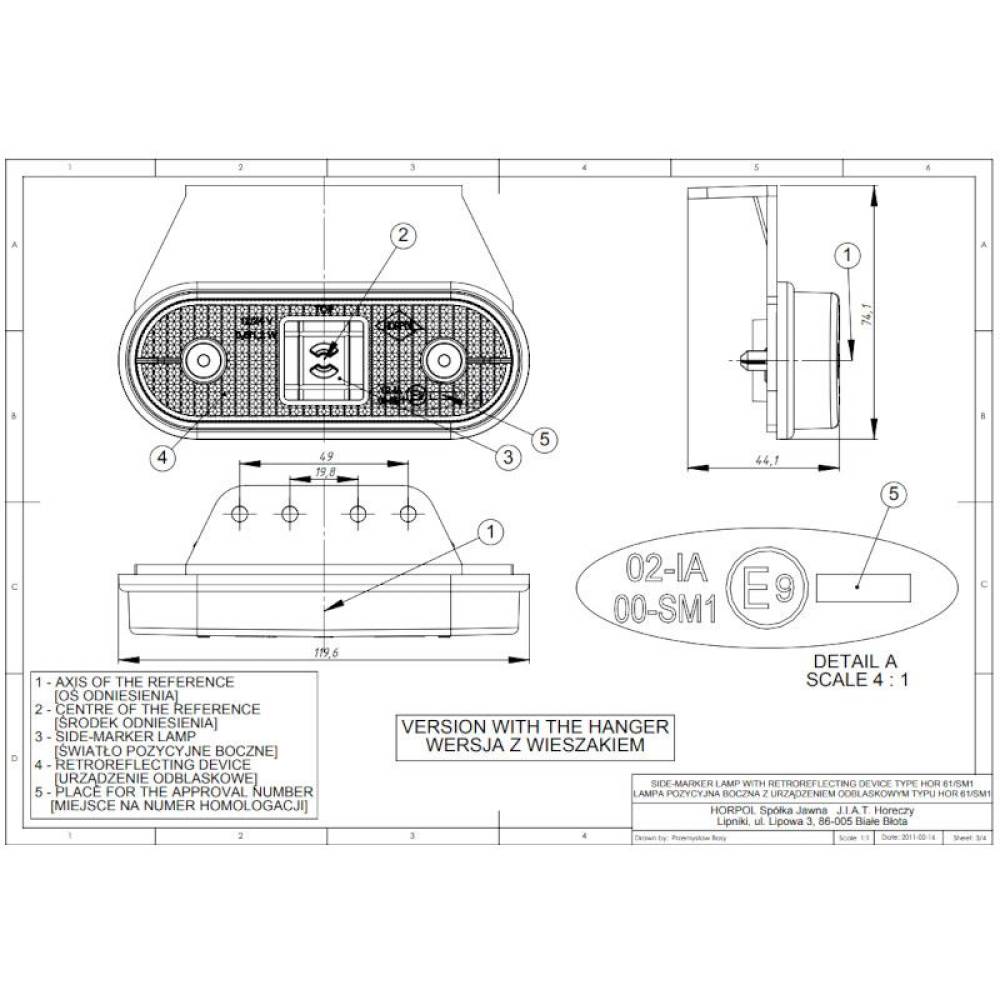 Lampa gabarit 120x46, LED, cu suport, mufa, LD650 Horpol