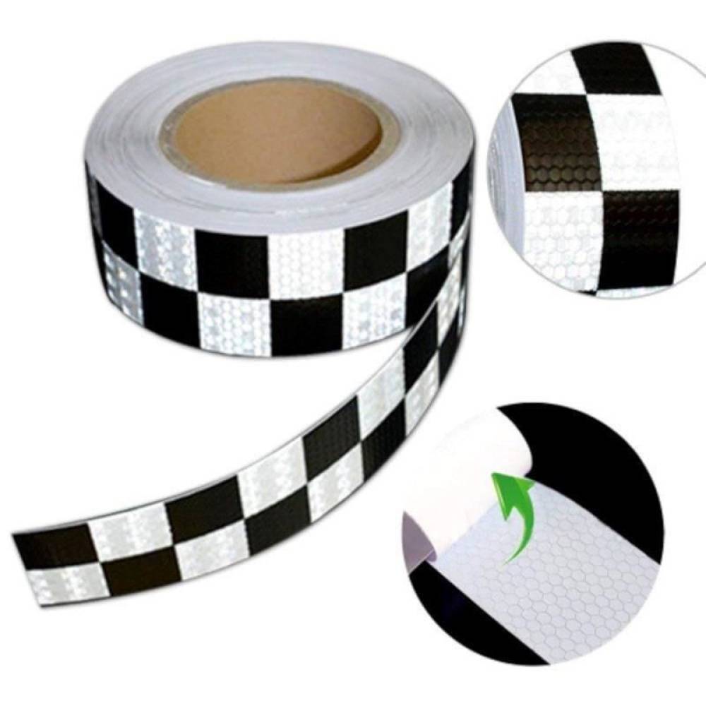 Autocolant banda reflectorizanta tip fagure taxi alb-negru, 6cmx25m