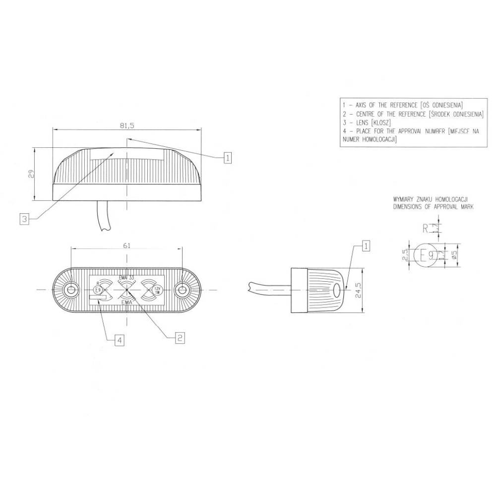 Lampa gabarit 96x39, LED, galbena, tip Ema32, LD 233 Horpol