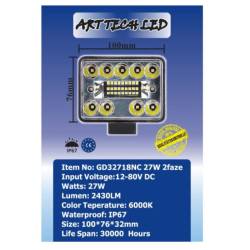Proiector lucru 100x76, LED, 2 faze, 9-30V / 27W, 2430lm, GD32718NC Arttech
