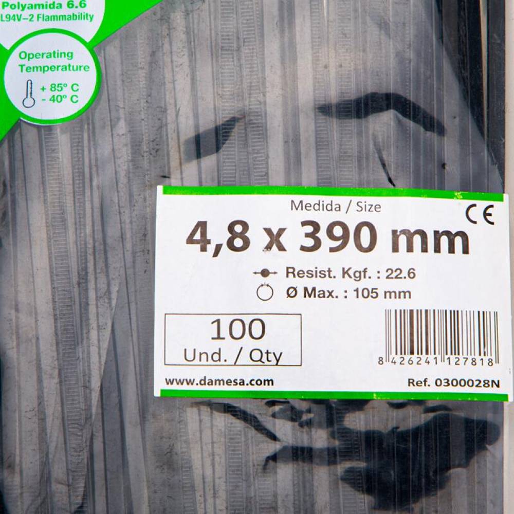 Set 100 coliere plastic 390x4.8mm, negre, 300028N damesa