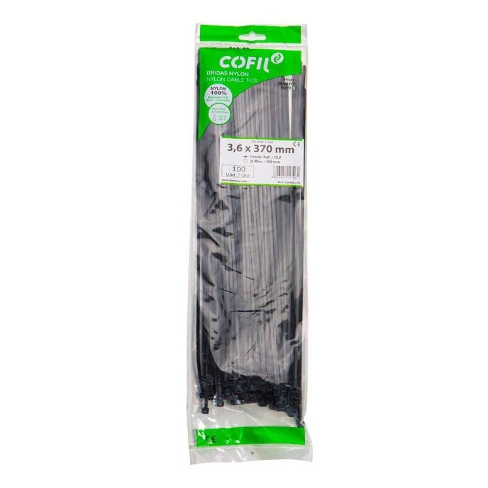 Set 100 coliere plastic 370x3.6mm, negre, 3000017N Cofil