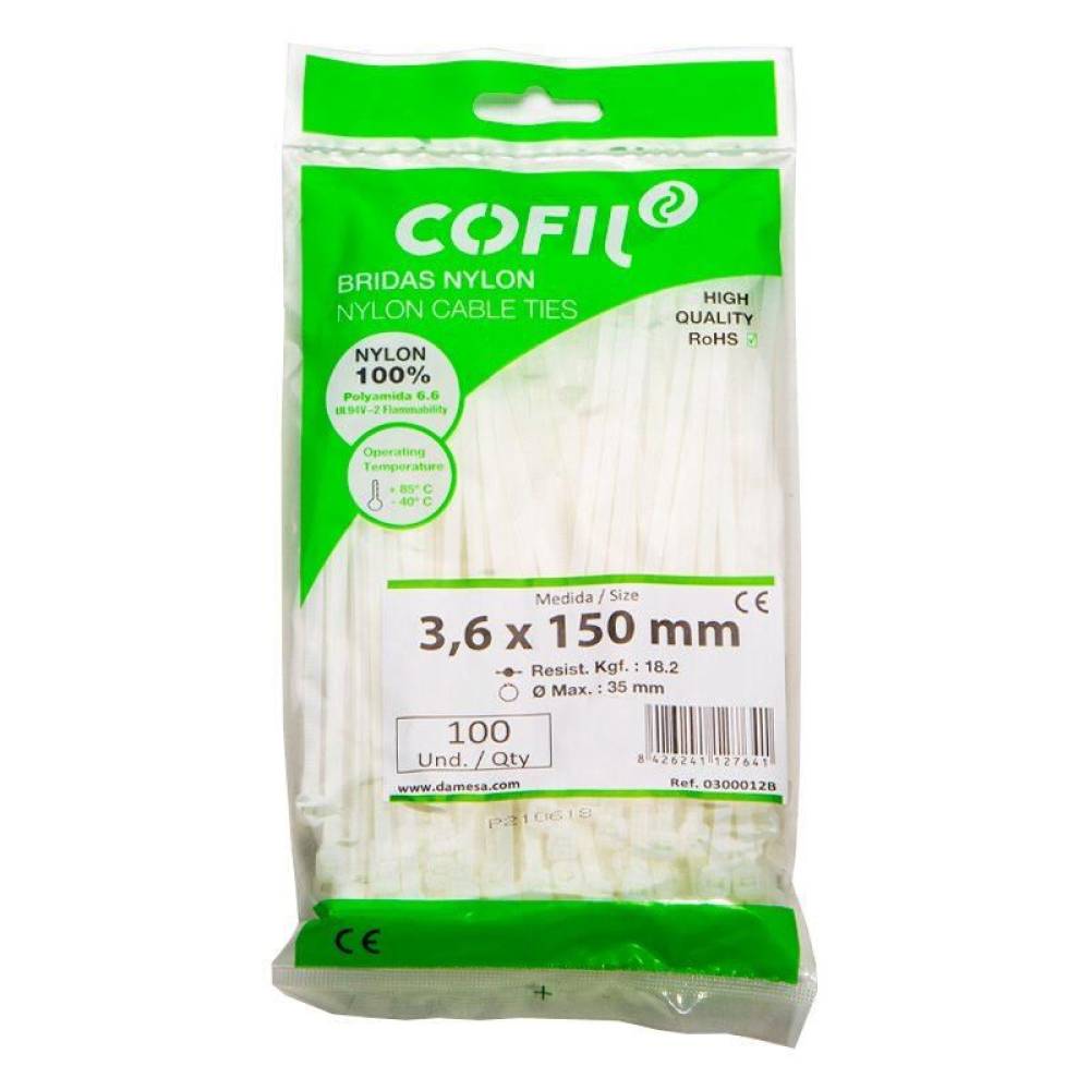 Set 100 coliere plastic 150x3.6mm, albe, 300012B Cofil Set 100 coliere plastic 150x3.6mm, albe, 300012B Cofil