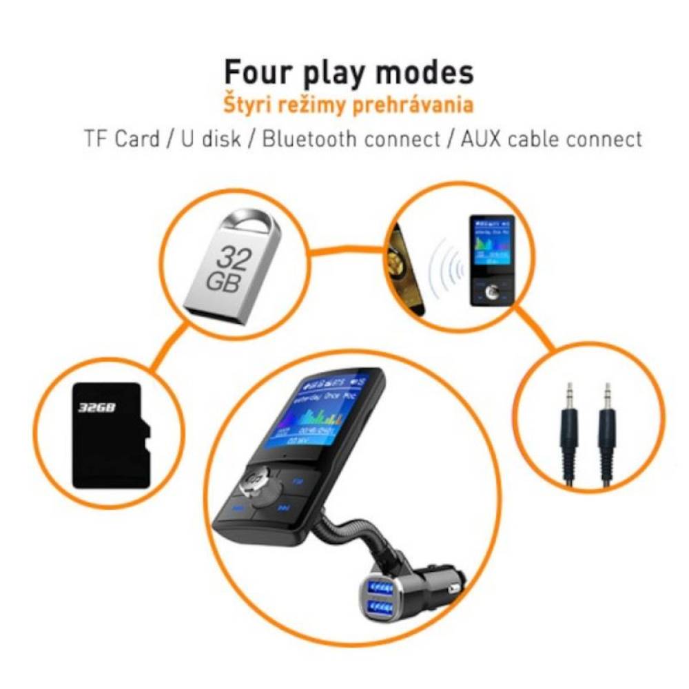 Transmitator FM, modulator, MP3 si 2 USB, microSD, hands free cu comanda vocala, 1600 Automax