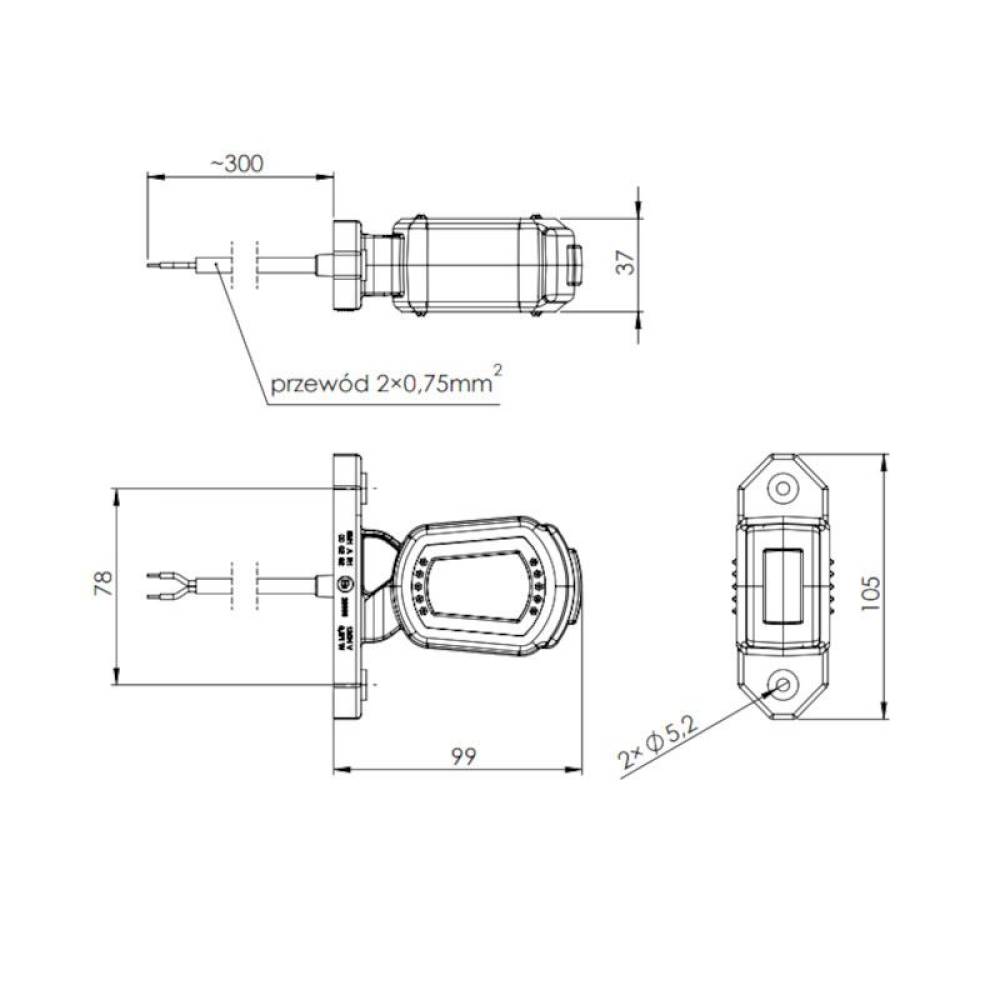 Lampa gabarit cu brat 99mm, fi44, LED, stanga, HOR101, LDCC2776 Horpol