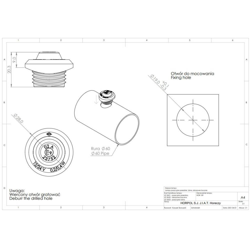 Lampa gabarit rotunda fi28, LED, incastrabila, alba, LD2631 Horpol
