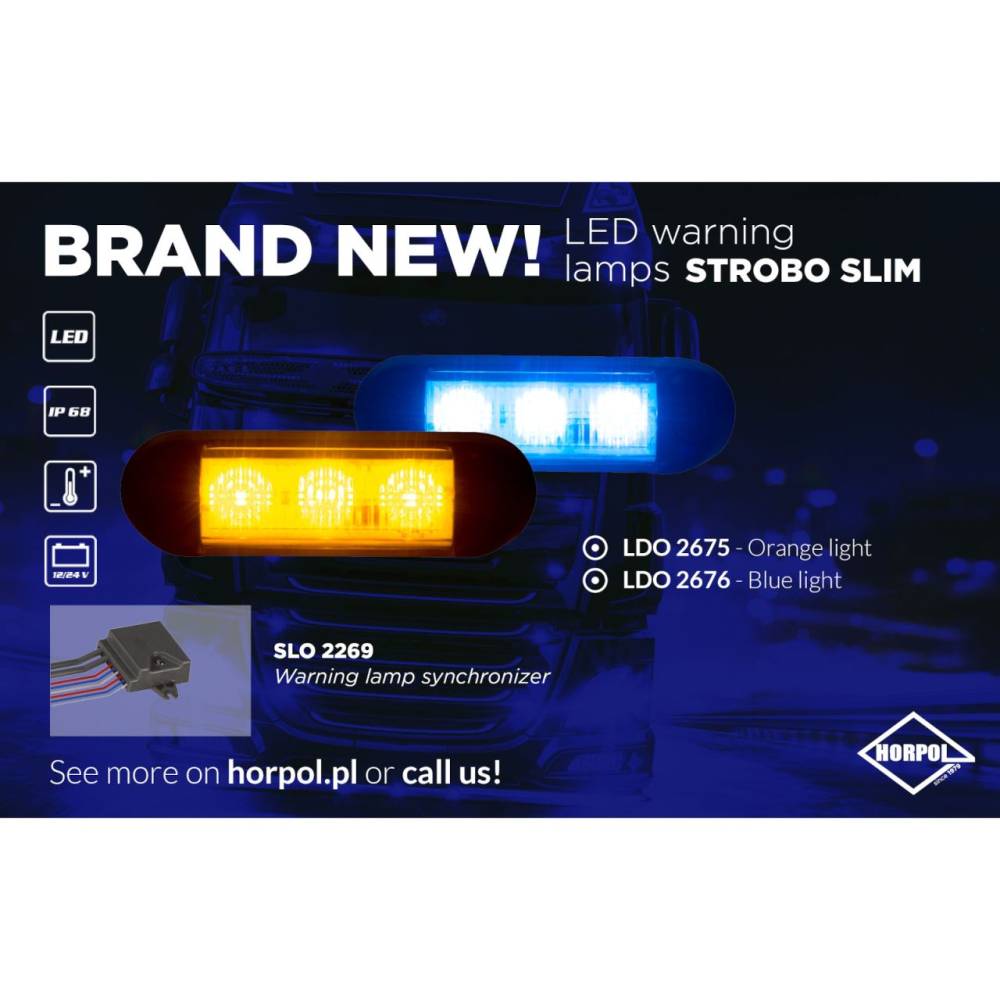 Proiector stroboscopic, LED, girofar grila, 12-24V, 96x28, albastru, LDO 2676 Horpol