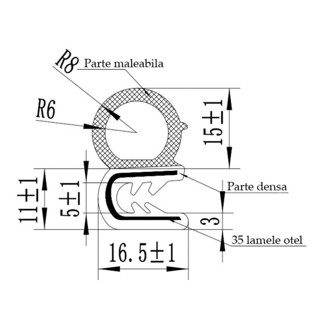 Cheder universal, cu interior 5.0mm, lat 2.8cm, rola10m,cu insertie lamele otel, Bk BN34-10